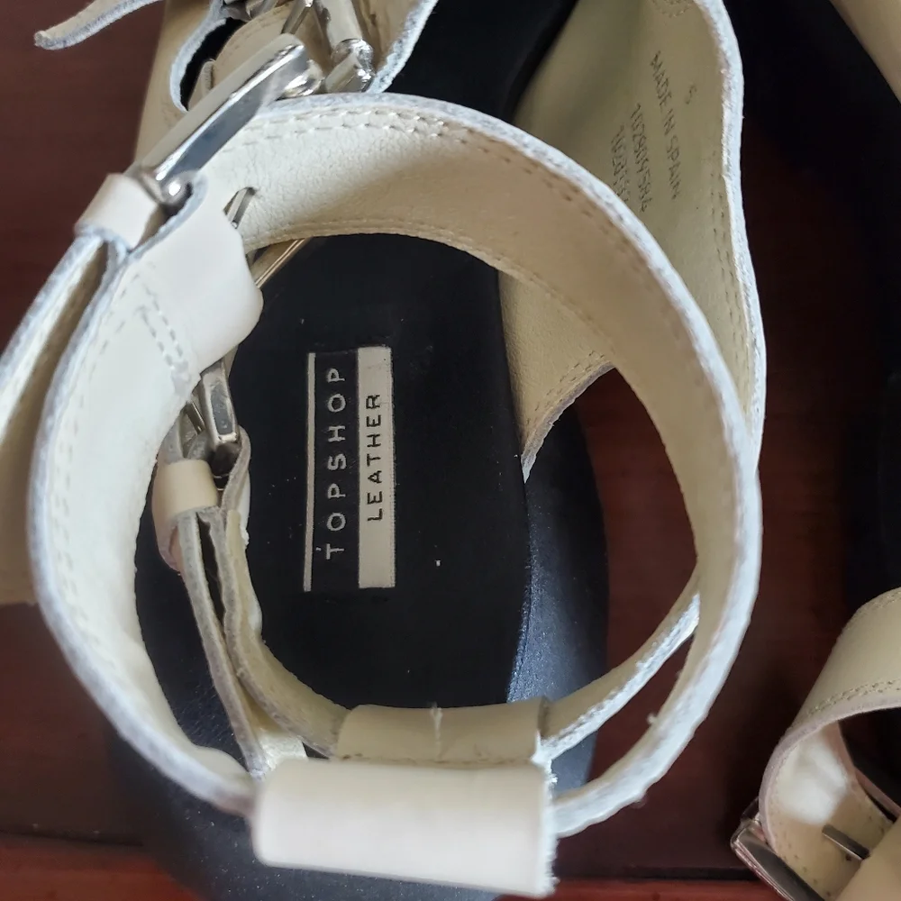 Topshop Size‎ 5 (38) Women's Leather Gladiator Block Buckle Sandals Cream - Picture 12 of 15